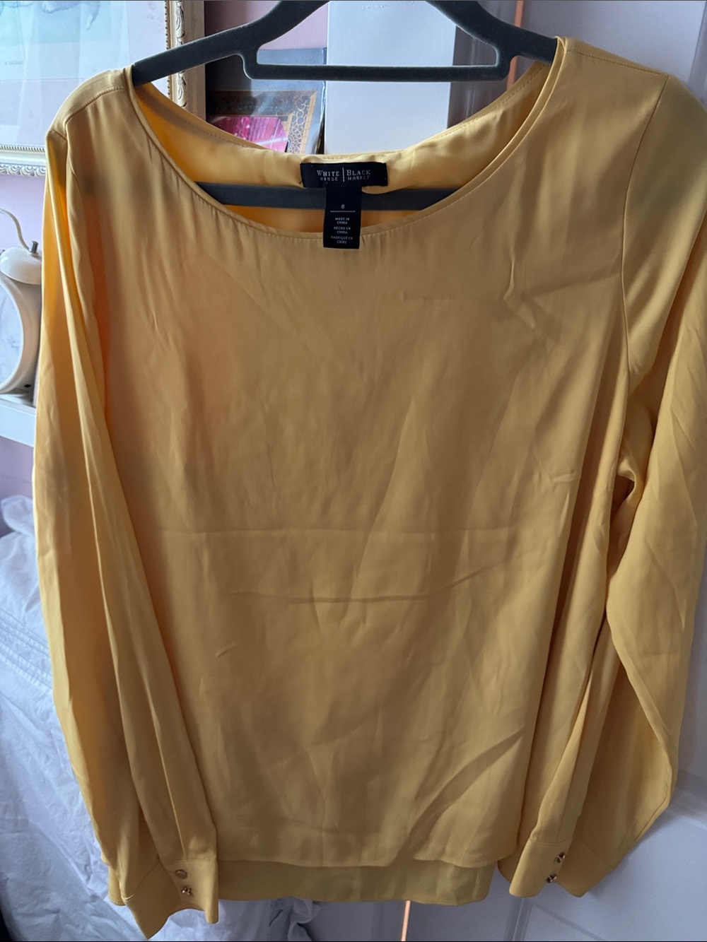 White House Black Market Mustard Yellow Long-Sleeve Blouse Sz 8